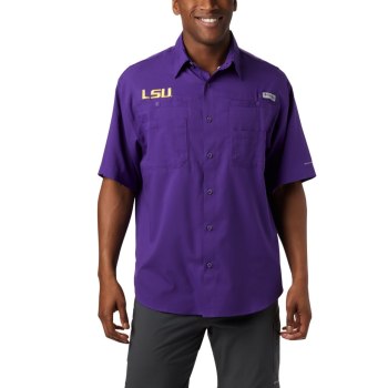 Columbia Collegiate PFG Tamiami Short Sleeve - LSU, Camisa Morados Para Hombre | 967084-BIE